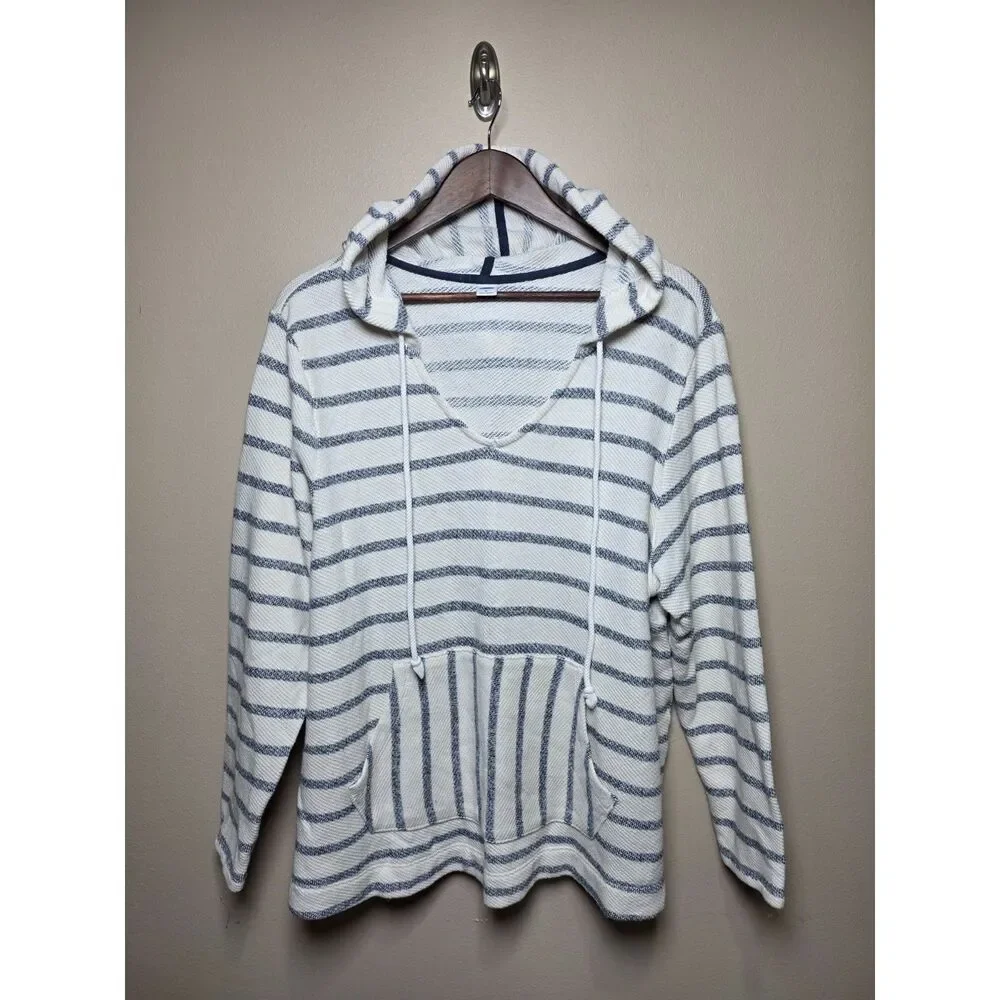 Old Navy Baja Hoodie XL Striped Waffle Knit Beach Pullover Coastal Boho - Picture 2 of 8
